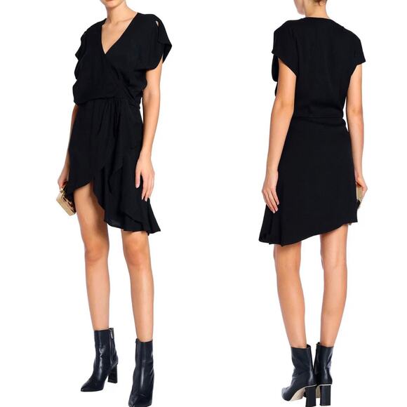 IRO PARIS Tralor Asymmetric Wrap Effect Crepe Mini Dress Size 8 Large - Picture 1 of 9